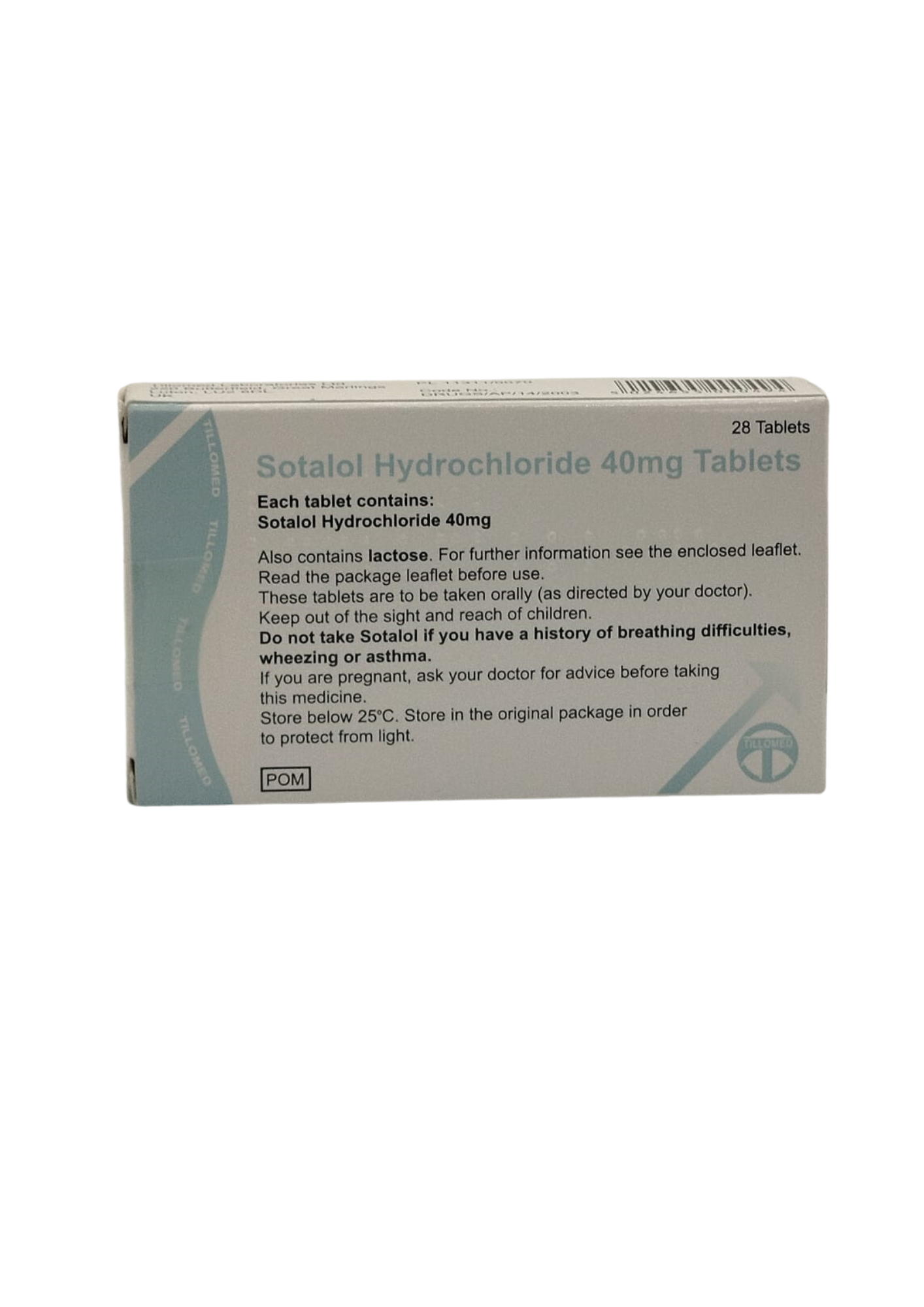 UK-SOTALOL HYDROCHLORIDE 40MG X 28 TABS EXP-04\2028 (TILLOMED) GST