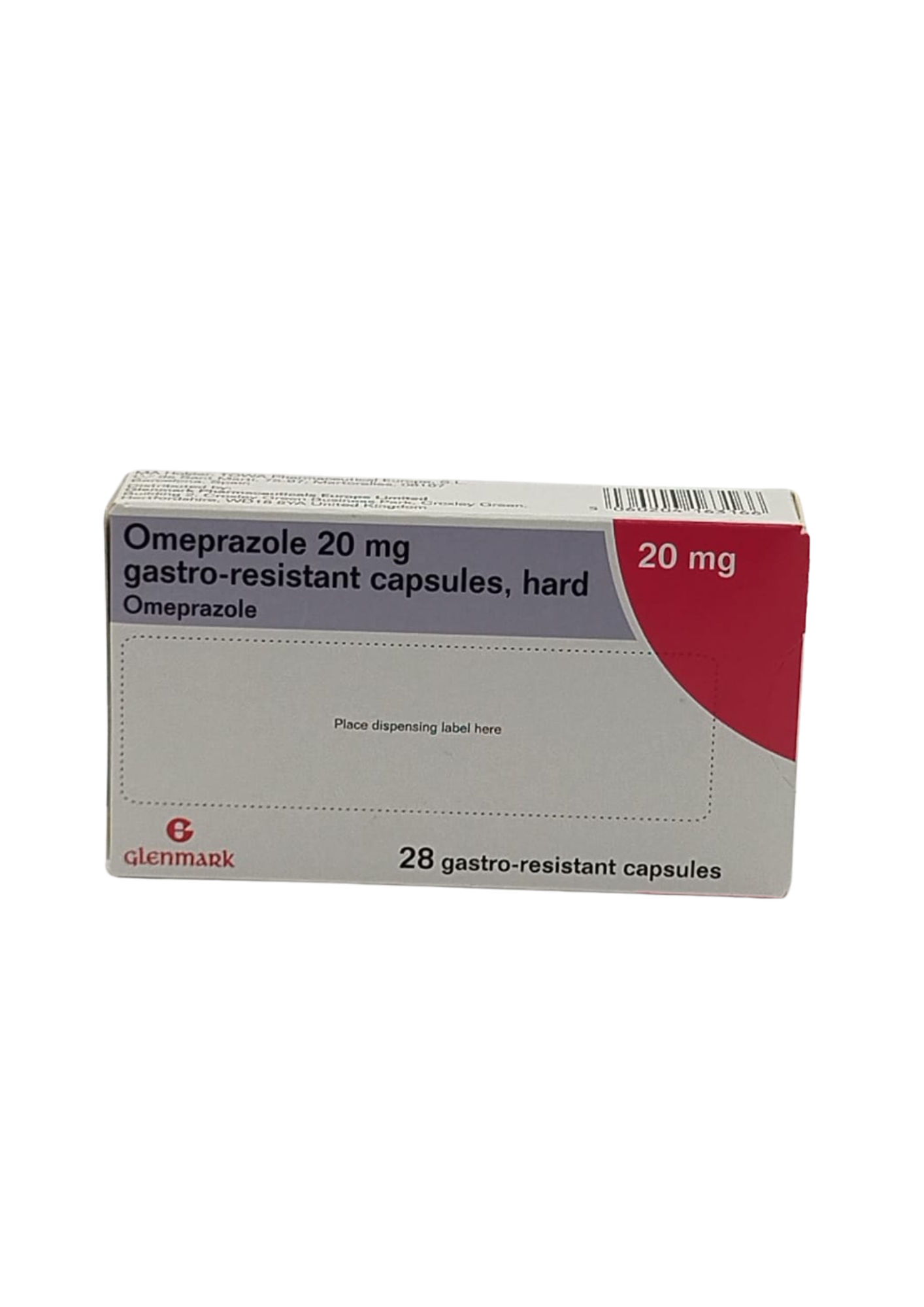 UK-OMEPRAZOLE GASTRO-RESISTANT 20MG X 28 CAPS (GLENMARK) EXP-09\2027
